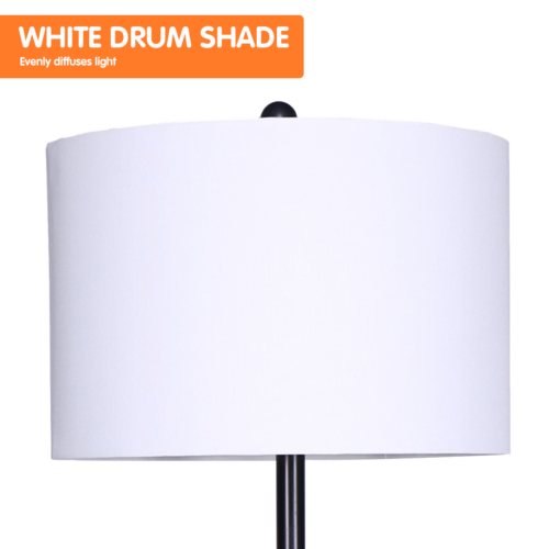 Sarantino Metal Floor Lamp Shade with Black Post in Round Wood Shelves - Image 4