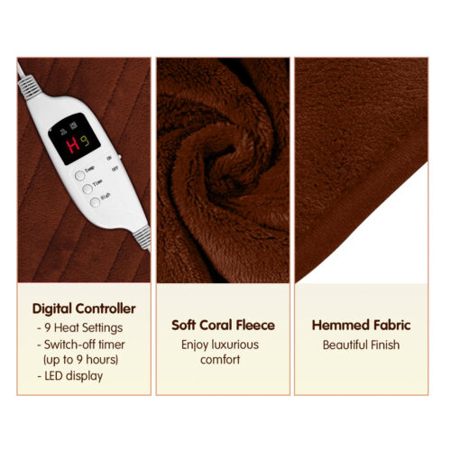 Laura Hill Heated Electric Blanket Throw Rug Coral Warm Fleece Brown - Image 4
