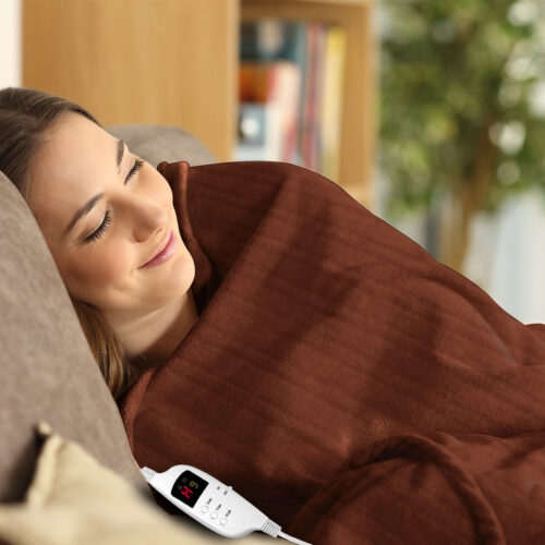 Laura Hill Heated Electric Blanket Throw Rug Coral Warm Fleece Brown - Image 8