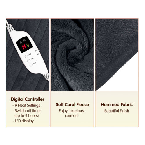 Laura Hill Heated Electric Blanket Throw Rug Coral Warm Fleece Grey - Image 4