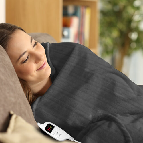 Laura Hill Heated Electric Blanket Throw Rug Coral Warm Fleece Grey - Image 8
