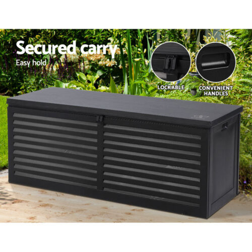 Gardeon Outdoor Storage Box 390L Container Lockable Garden Bench Shed Tools Toy All Black - Image 7