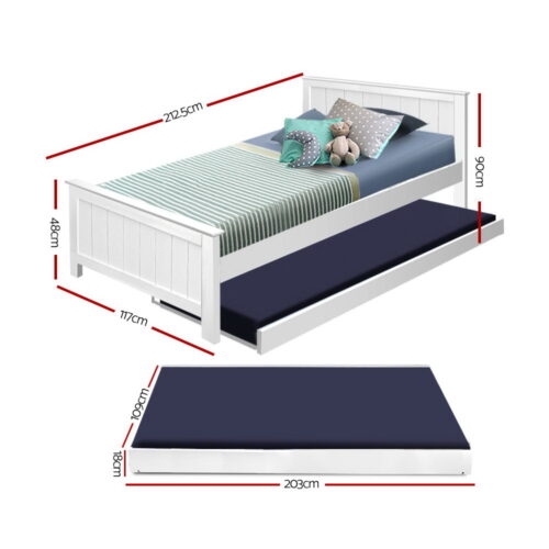 Artiss Bed Frame King Single Size Wooden Trundle Daybed White ELVIS - Image 2
