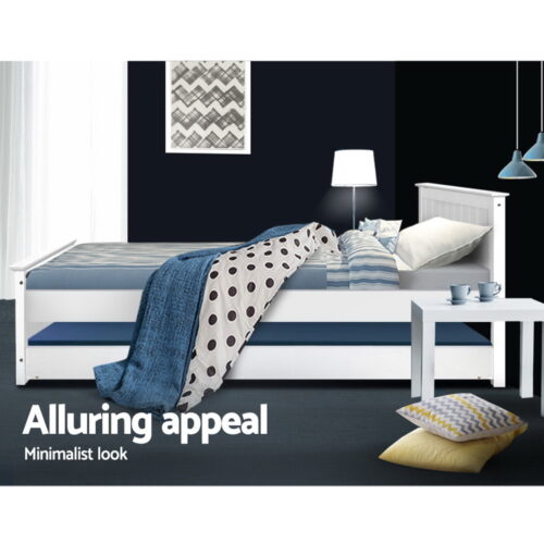 Artiss Bed Frame King Single Size Wooden Trundle Daybed White ELVIS - Image 5