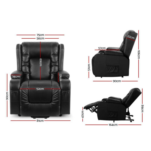 Artiss Recliner Chair Lift Assist Heated Massage Chair Leather Rukwa - Image 3