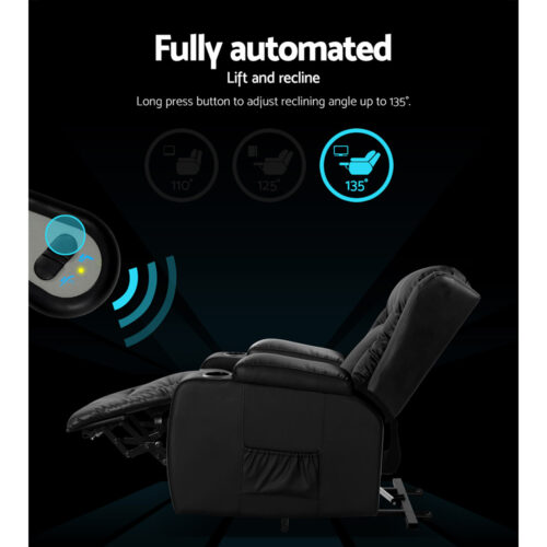 Artiss Recliner Chair Lift Assist Heated Massage Chair Leather Rukwa - Image 4