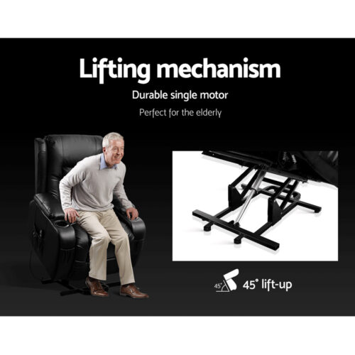 Artiss Recliner Chair Lift Assist Heated Massage Chair Leather Rukwa - Image 5