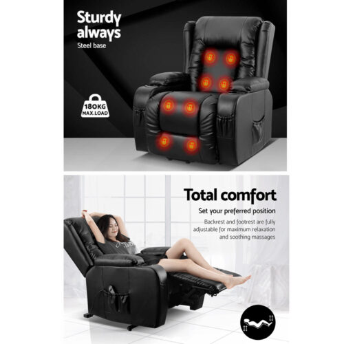 Artiss Recliner Chair Lift Assist Heated Massage Chair Leather Rukwa - Image 6
