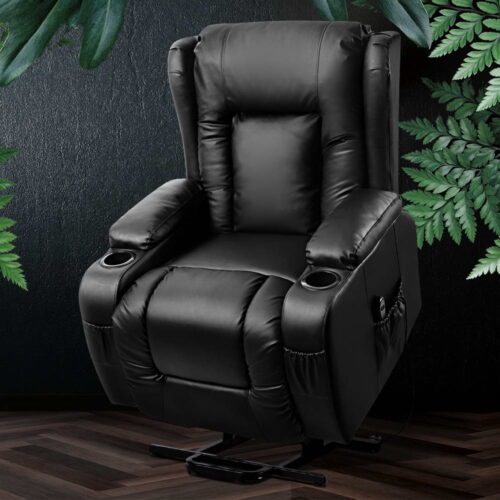 Artiss Recliner Chair Lift Assist Heated Massage Chair Leather Rukwa - Image 8