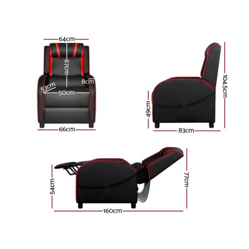 Artiss Recliner Chair Gaming Chair Leather Black Serik - Image 3