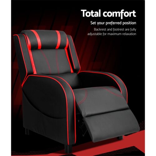 Artiss Recliner Chair Gaming Chair Leather Black Serik - Image 7