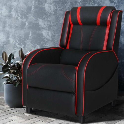 Artiss Recliner Chair Gaming Chair Leather Black Serik - Image 8