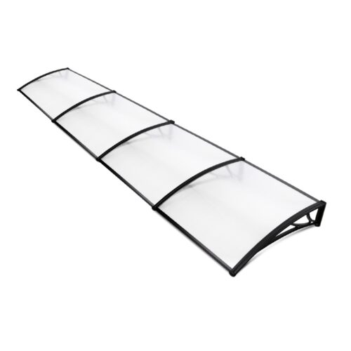 Instahut Window Awning Door Canopy 1m x 4m Transparent Sheet Black Plastic Frame - Image 2