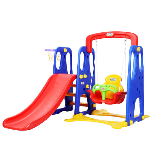 Keezi Kids Slide Swing Set Basketball Hoop Outdoor Playground Toys 120cm Blue - Image 2