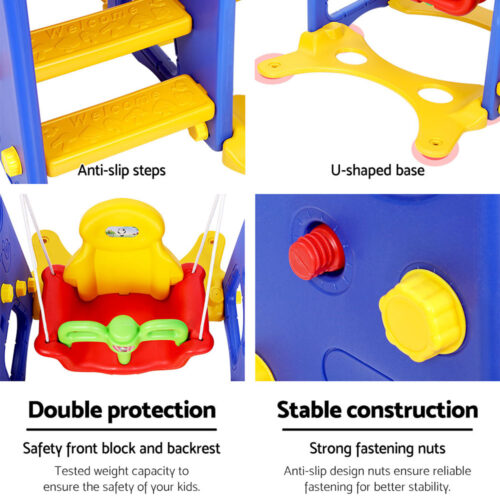 Keezi Kids Slide Swing Set Basketball Hoop Outdoor Playground Toys 120cm Blue - Image 5