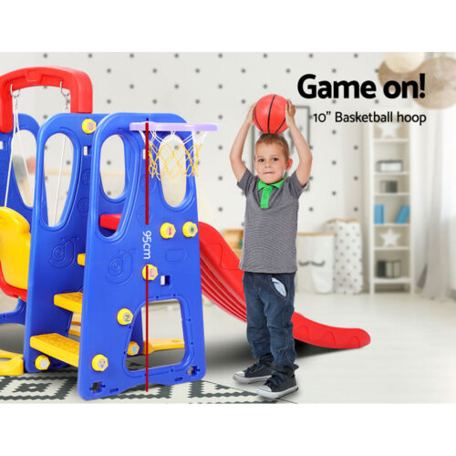 Keezi Kids Slide Swing Set Basketball Hoop Outdoor Playground Toys 120cm Blue - Image 7