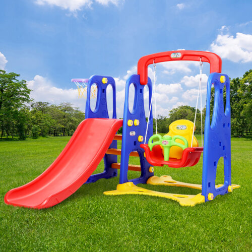 Keezi Kids Slide Swing Set Basketball Hoop Outdoor Playground Toys 120cm Blue - Image 8