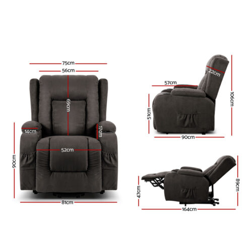 Artiss Recliner Chair Lift Assist Heated Massage Chair Velvet Rukwa - Image 3
