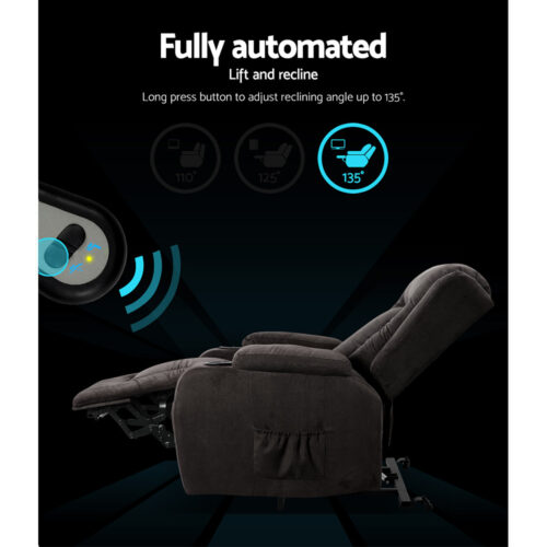 Artiss Recliner Chair Lift Assist Heated Massage Chair Velvet Rukwa - Image 4