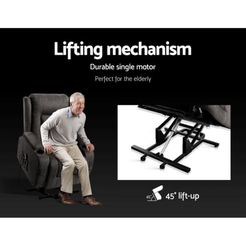 Artiss Recliner Chair Lift Assist Heated Massage Chair Velvet Rukwa - Image 5