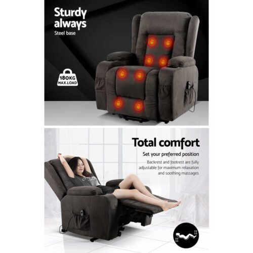 Artiss Recliner Chair Lift Assist Heated Massage Chair Velvet Rukwa - Image 6