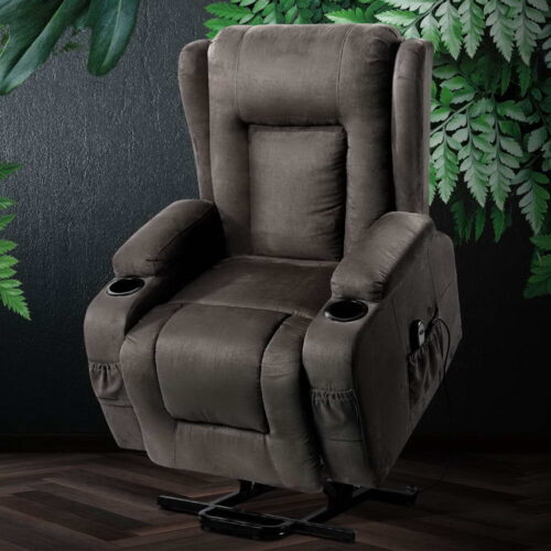 Artiss Recliner Chair Lift Assist Heated Massage Chair Velvet Rukwa - Image 8