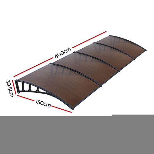 Instahut Window Door Awning Canopy 1.5mx4m Brown Sheet Black Plastic Frame - Image 3