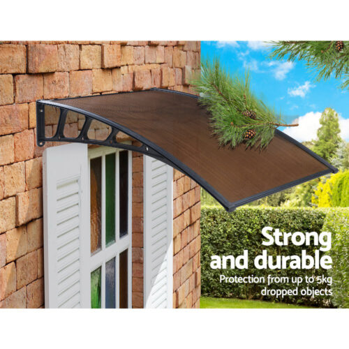 Instahut Window Door Awning Canopy 1.5mx4m Brown Sheet Black Plastic Frame - Image 6