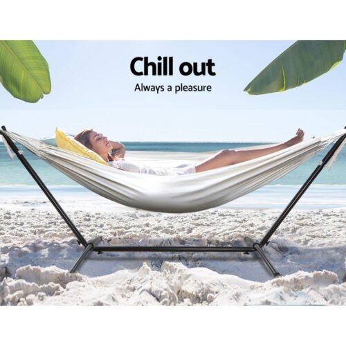 Gardeon Hammock Bed Camping Chair Outdoor Lounge Single Cotton with Stand - Image 5