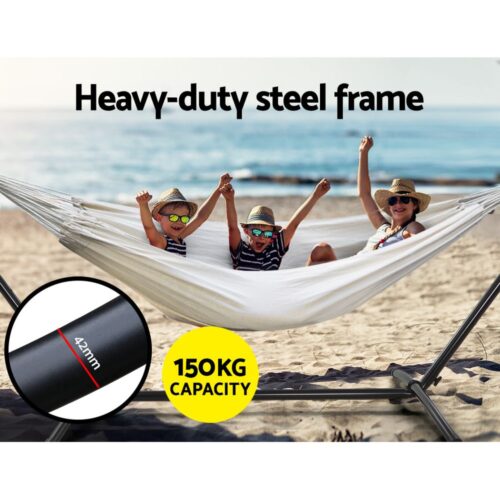 Gardeon Hammock Bed Camping Chair Outdoor Lounge Single Cotton with Stand - Image 6