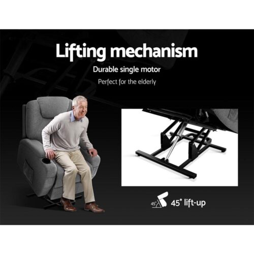 Artiss Recliner Chair Lift Assist Heated Massage Chair Velvet Milio - Image 5