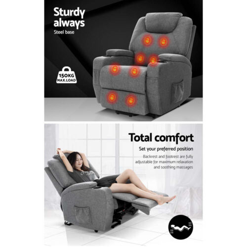 Artiss Recliner Chair Lift Assist Heated Massage Chair Velvet Milio - Image 6