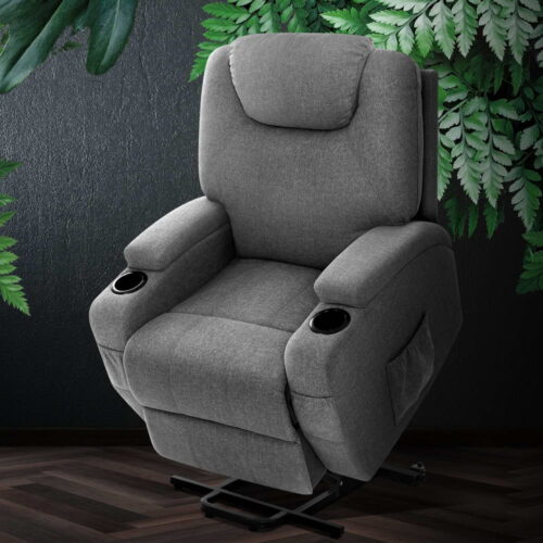 Artiss Recliner Chair Lift Assist Heated Massage Chair Velvet Milio - Image 8