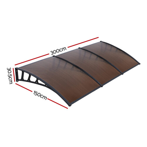 Instahut Window Door Awning Canopy 1.5mx3m Brown Sheet Black Plastic Frame - Image 3