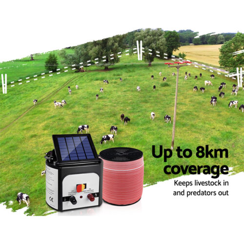 Giantz Fence Energiser 8KM Solar Powered Electric 2000M Poly Tape - Image 5