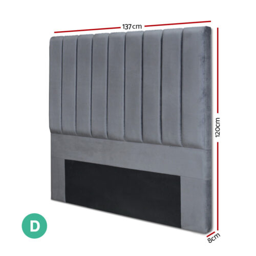 Artiss Bed Head Headboard Double Velvet - VELA Grey - Image 3