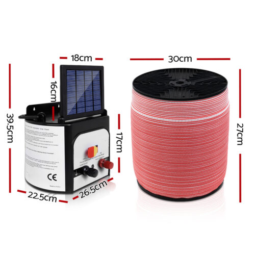 Giantz Fence Energiser 8KM Solar Powered Electric 1200M Poly Tape - Image 3