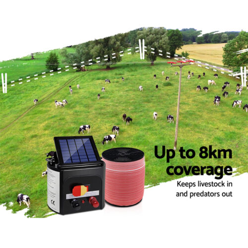 Giantz Fence Energiser 8KM Solar Powered Electric 1200M Poly Tape - Image 5
