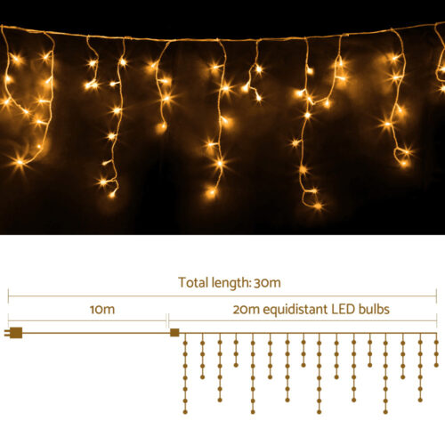20M Christmas Lights Icicle Light 800 LED Warm White Decor Jingle Jollys - Image 3