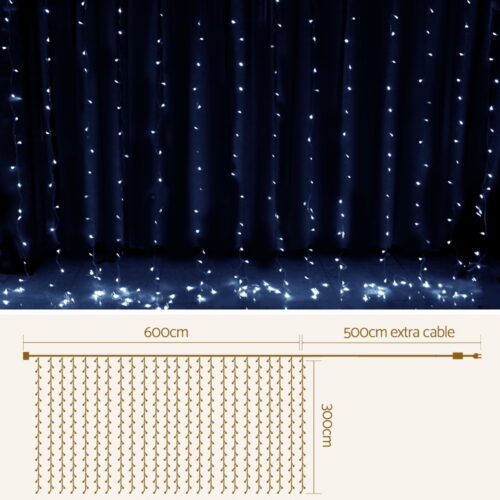 3X6M Christmas Lights Curtain Light Cool White 600 LED Jingle Jollys - Image 3