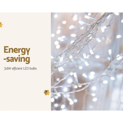 3X6M Christmas Lights Curtain Light Cool White 600 LED Jingle Jollys - Image 4