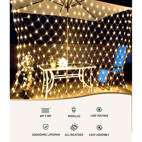 1000 LED Christmas Lights 4mx6m Net String Light Warm White Jingle Jollys - Image 5
