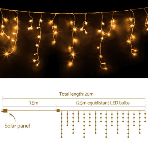 12.5M Christmas Lights Solar Icicle String Light Warm White Jingle Jollys - Image 3