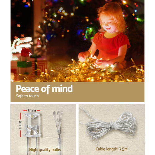 12.5M Christmas Lights Solar Icicle String Light Warm White Jingle Jollys - Image 6