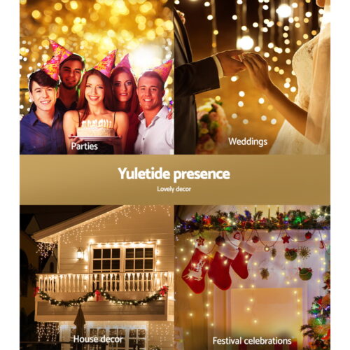 12.5M Christmas Lights Solar Icicle String Light Warm White Jingle Jollys - Image 8