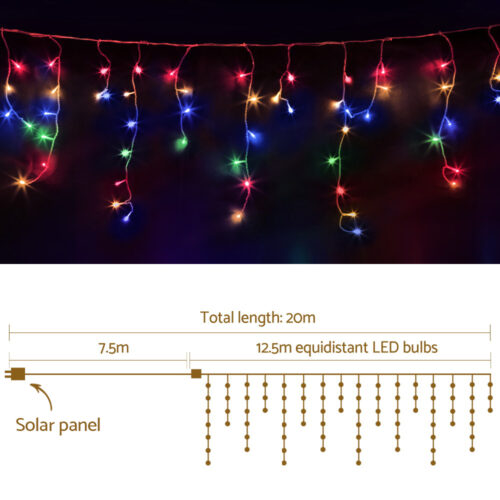 12.5M Christmas Lights Solar Icicle String Light Multi Colour Jingle Jollys - Image 3