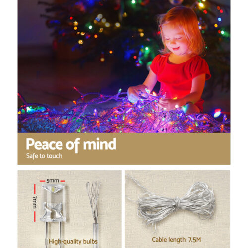 12.5M Christmas Lights Solar Icicle String Light Multi Colour Jingle Jollys - Image 6