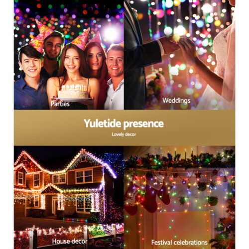 12.5M Christmas Lights Solar Icicle String Light Multi Colour Jingle Jollys - Image 8