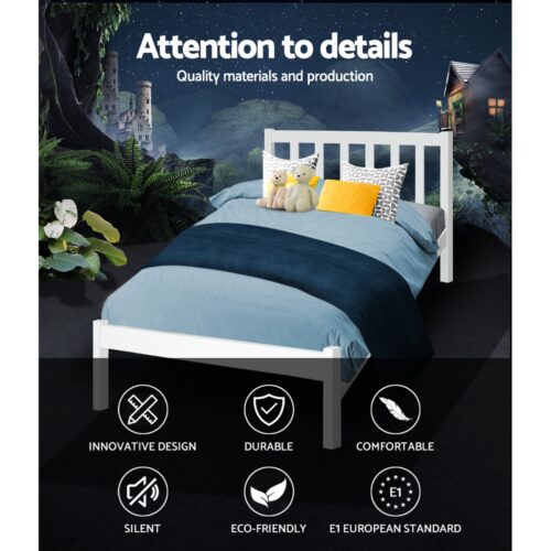 Artiss Bed Frame Single Size Wooden White SOFIE - Image 3