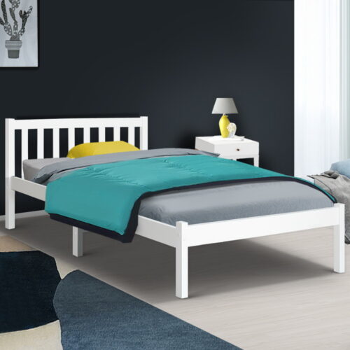 Artiss Bed Frame Single Size Wooden White SOFIE - Image 7